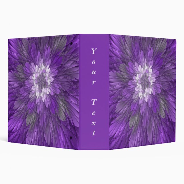 Psychedelic Purple Flower Abstract Fractal Text 3 Ring Binder (Background)