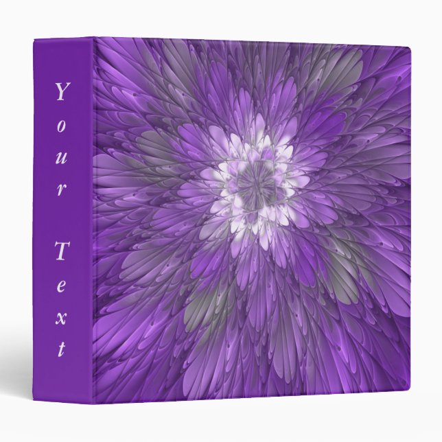 Psychedelic Purple Flower Abstract Fractal Text 3 Ring Binder (Front/Spine)