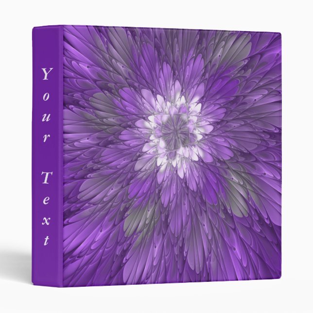 Psychedelic Purple Flower Abstract Fractal Text 3 Ring Binder (Front/Spine)