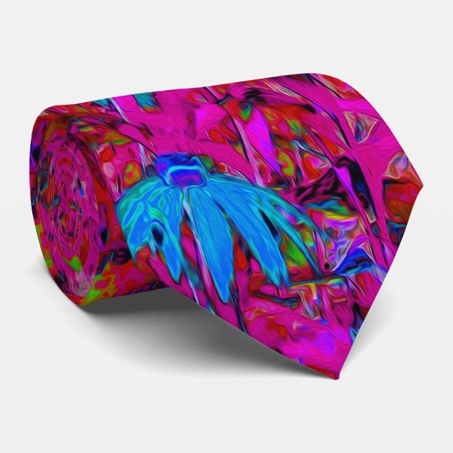 Psychedelic Purple Lily Flower Magenta Garden Neck Tie (Rolled)