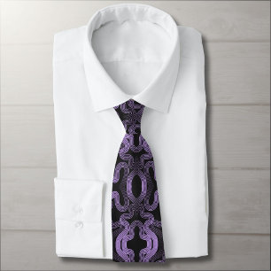 Psychedelic purple lines on black  neck tie