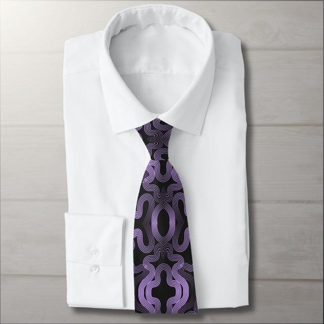Psychedelic purple lines on black  neck tie (Creator Uploaded)
