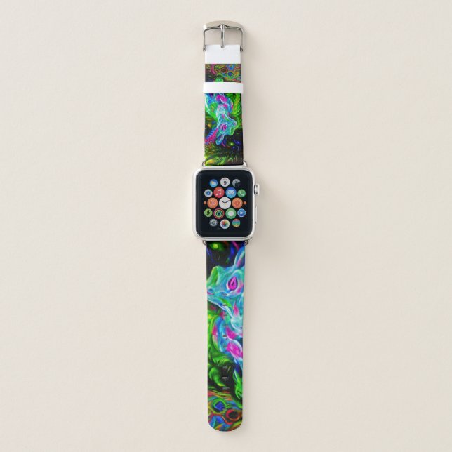 Psychedelic Rabbit Dragon in Neon Fantasy Apple Watch Band (Front)