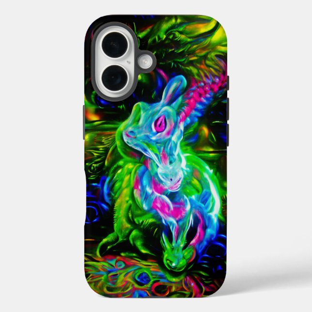 Psychedelic Rabbit Dragon in Neon Fantasy Case-Mate iPhone Case (Back)