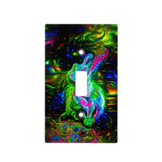 Psychedelic Rabbit Dragon in Neon Fantasy Light Switch Cover