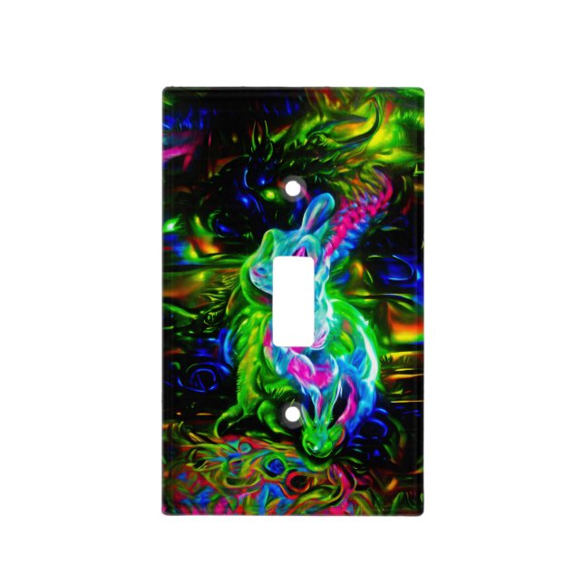 Psychedelic Rabbit Dragon in Neon Fantasy Light Switch Cover (Front)