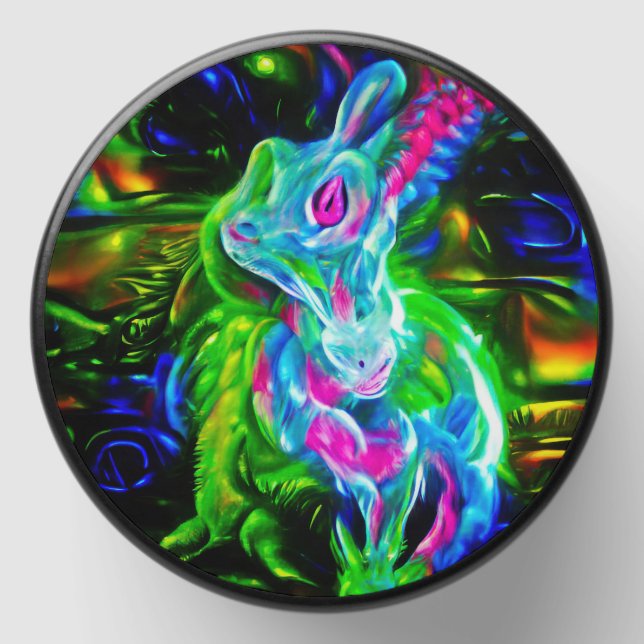 Psychedelic Rabbit Dragon in Neon Fantasy Mini Candle Favors (Front)