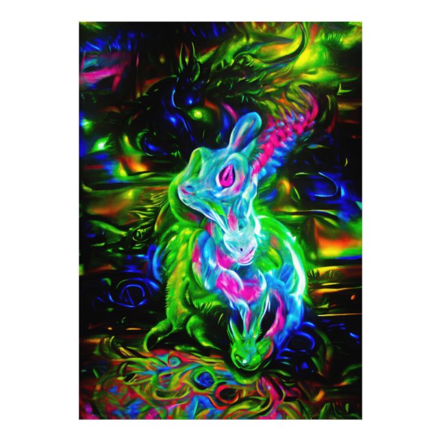 Psychedelic Rabbit Dragon in Neon Fantasy Photo Print (Front)