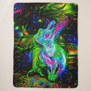 Psychedelic Rabbit Dragon in Neon Fantasy Sherpa Blanket