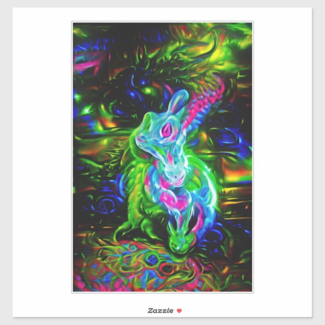 Psychedelic Rabbit Dragon in Neon Fantasy Sticker (Sheet)