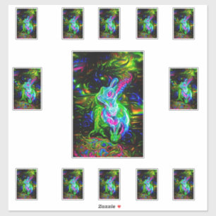 Psychedelic Rabbit Dragon in Neon Fantasy Sticker