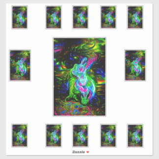 Psychedelic Rabbit Dragon in Neon Fantasy Sticker