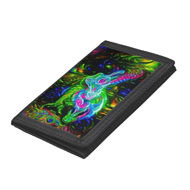 Psychedelic Rabbit Dragon in Neon Fantasy Trifold Wallet (Bottom)