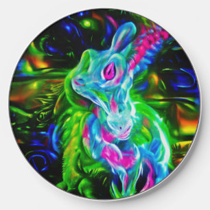 Psychedelic Rabbit Dragon in Neon Fantasy Wireless Charger