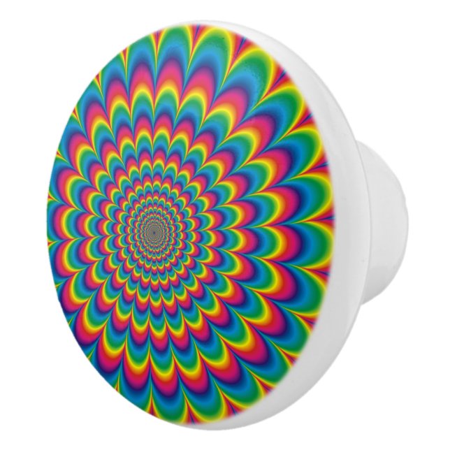 Psychedelic rainbow abstract design ceramic knob (Right)