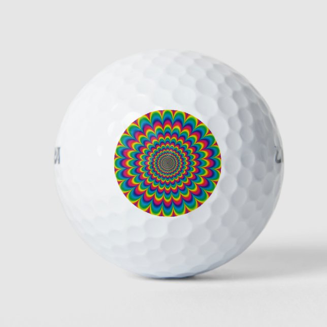 Psychedelic rainbow abstract design golf balls (Front)