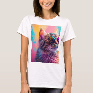 "Psychedelic Rainbow Cat with Sunglasses - Cool Di T-Shirt
