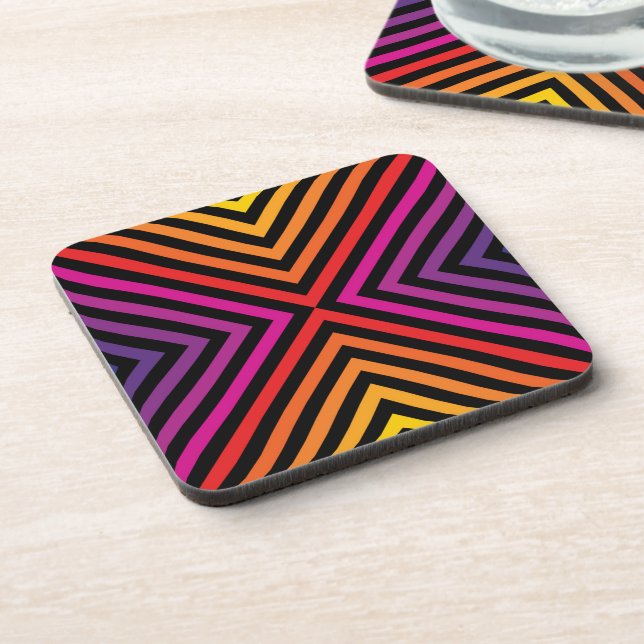 Psychedelic Rainbow Chevron Pattern Beverage Coaster (Left Side)