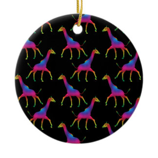 Psychedelic Rainbow Colored Giraffe Ceramic Ornament