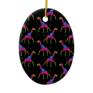 Psychedelic Rainbow Colored Giraffe Ceramic Ornament