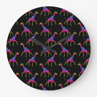 Psychedelic Rainbow Colored Giraffe Large Clock