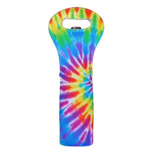 Psychedelic Rainbow Groovy Tie Dye Spiral Wine Bag