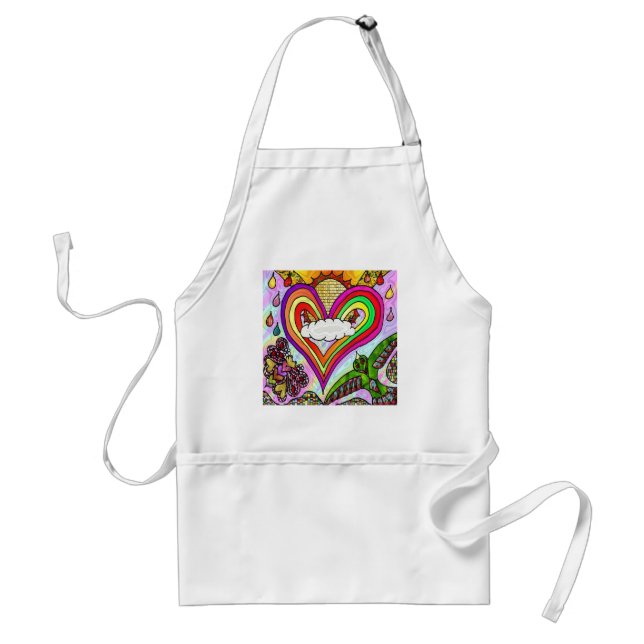 Psychedelic Rainbow Heart Art Print Adult Apron (Front)