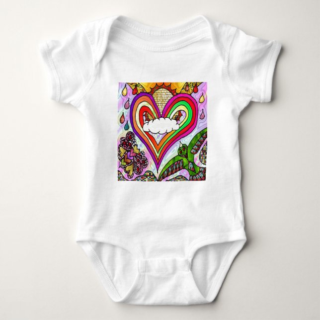 Psychedelic Rainbow Heart Art Print Baby Bodysuit (Front)