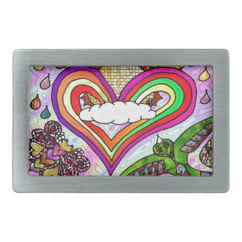 Psychedelic Rainbow Heart Art Print Belt Buckle