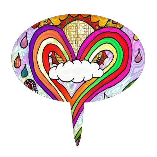 Psychedelic Rainbow Heart Art Print Cake Topper