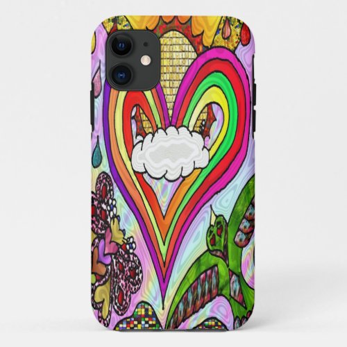 Psychedelic Rainbow Heart Art Print iPhone 11 Case