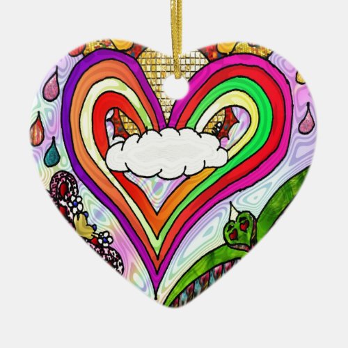 Psychedelic Rainbow Heart Art Print Ceramic Ornament