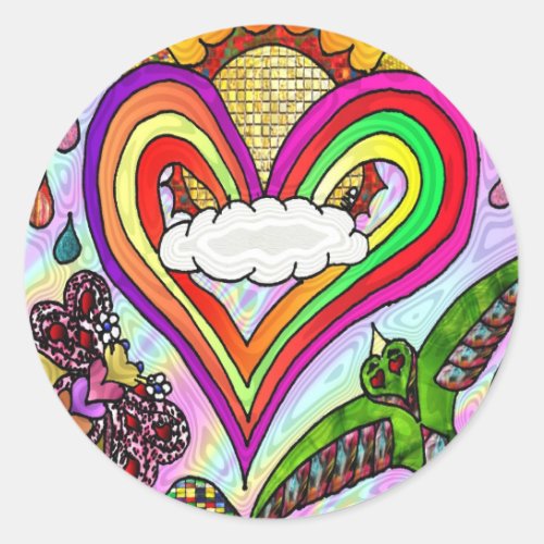 Psychedelic Rainbow Heart Art Print Classic Round Sticker