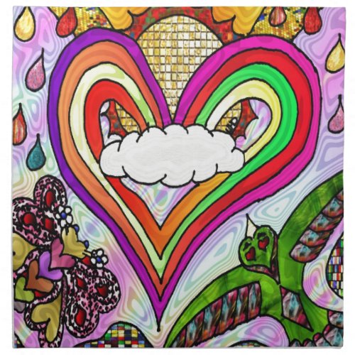 Psychedelic Rainbow Heart Art Print Cloth Napkin