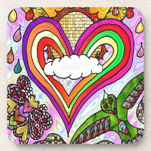 Psychedelic Rainbow Heart Art Print Coaster