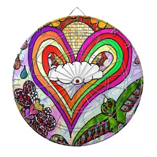 Psychedelic Rainbow Heart Art Print Dart Board