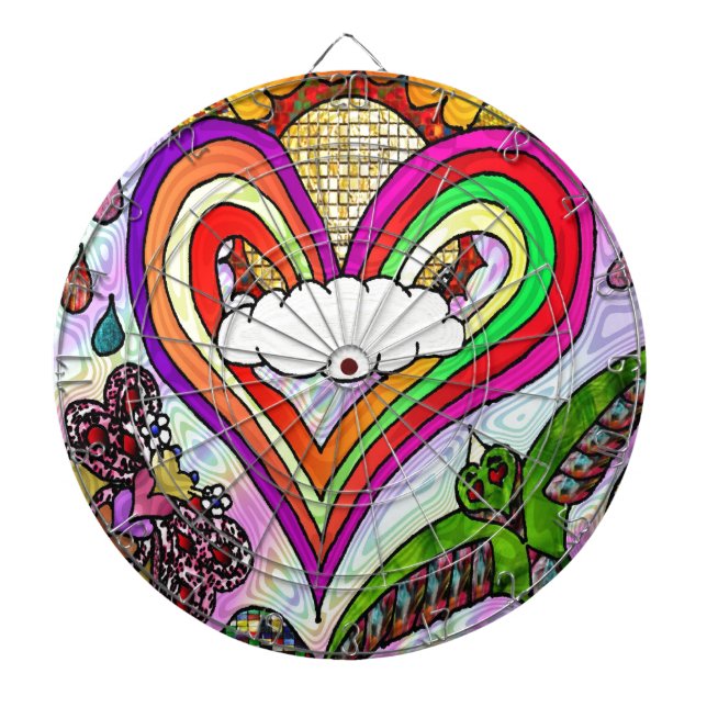 Psychedelic Rainbow Heart Art Print Dart Board (Front)