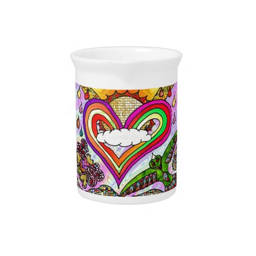 Psychedelic Rainbow Heart Art Print Drink Pitcher