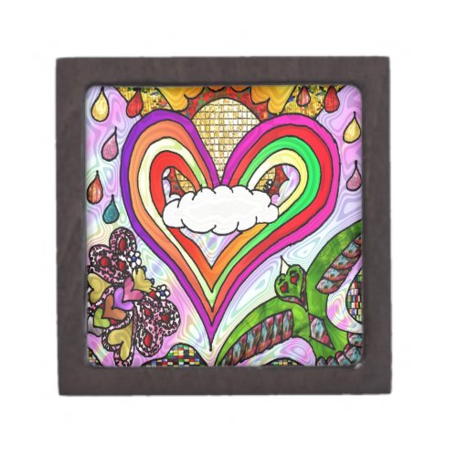 Psychedelic Rainbow Heart Art Print Jewelry Box