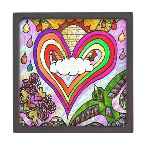 Psychedelic Rainbow Heart Art Print Jewelry Box