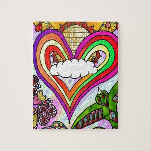 Psychedelic Rainbow Heart Art Print Jigsaw Puzzle
