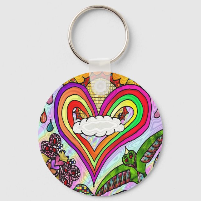 Psychedelic Rainbow Heart Art Print Keychain (Front)