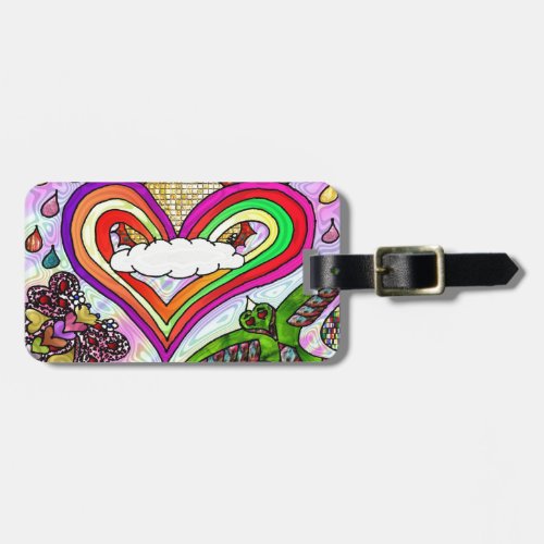 Psychedelic Rainbow Heart Art Print Luggage Tag