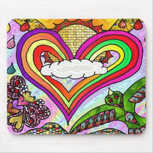 Psychedelic Rainbow Heart Art Print Mouse Pad