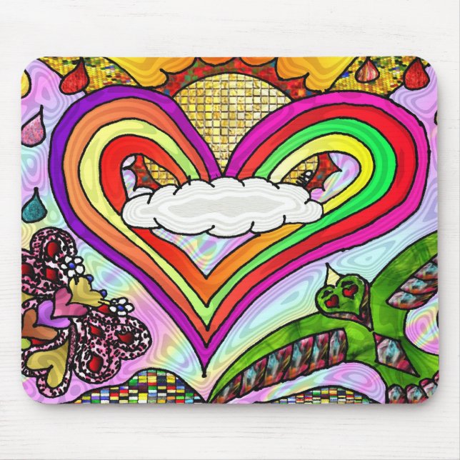 Psychedelic Rainbow Heart Art Print Mouse Pad (Front)