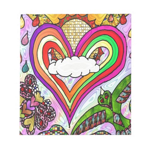 Psychedelic Rainbow Heart Art Print Notepad