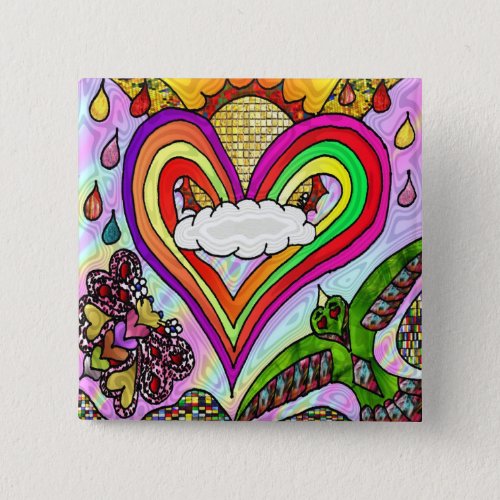 Psychedelic Rainbow Heart Art Print Pinback Button