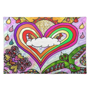 Psychedelic Rainbow Heart Art Print Placemat