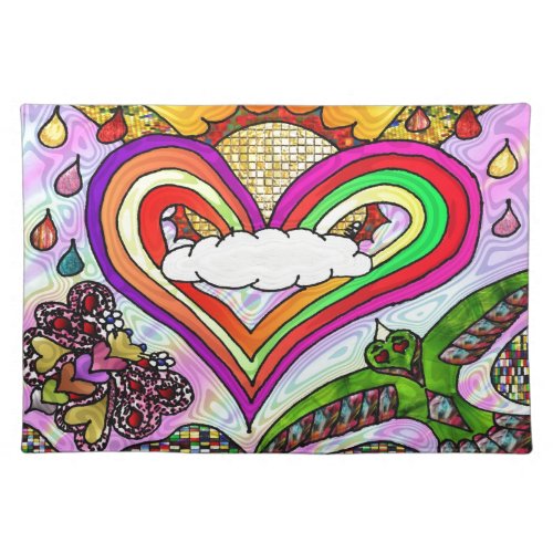 Psychedelic Rainbow Heart Art Print Placemat