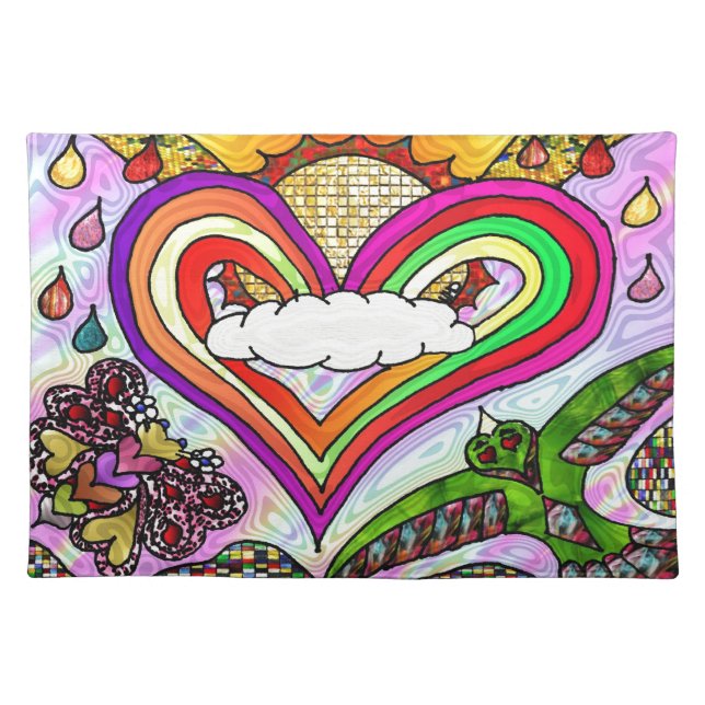 Psychedelic Rainbow Heart Art Print Placemat (Front)